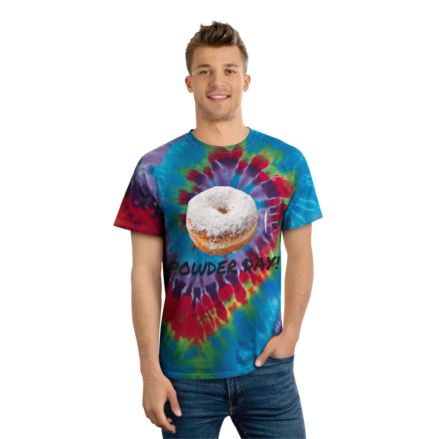 Vibrant Tie-Dye Tee, Fun Powder Day & NorthSide Kitchen Design, Colorful Cotton Shirt for Casual Wear, Gift for Foodies and Ski Lovers