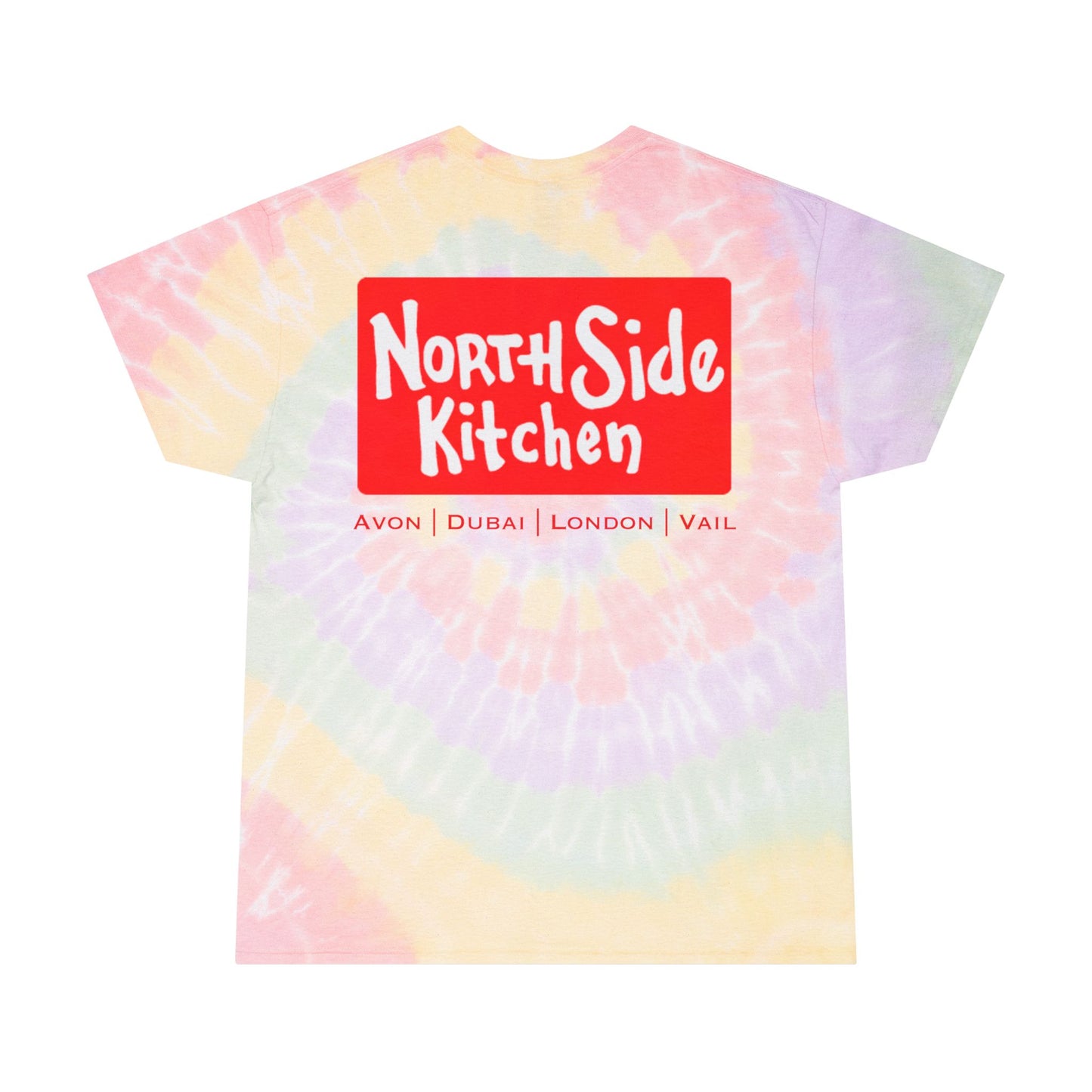 Vibrant Tie-Dye Tee, Fun Powder Day & NorthSide Kitchen Design, Colorful Cotton Shirt for Casual Wear, Gift for Foodies and Ski Lovers