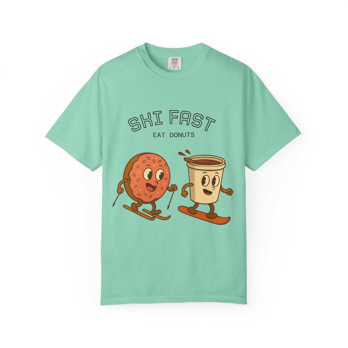 Skiing Donuts T-Shirt, Funny Ski Tee, Unisex Graphic Tee, Winter Apparel, Foodie Gift, Casual Wear