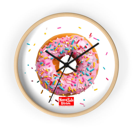 Sweet Treats Wall Clock - Pink Donut Decor, Kitchen Wall Art, Gift for Foodies, Bakery Decor, Sweet Tooth