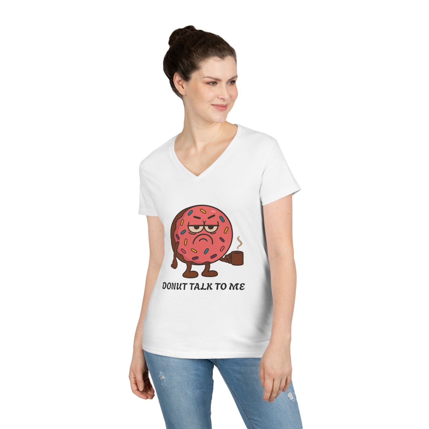 Funny Donut V-Neck T-Shirt, Casual Wear, Gift for Foodies, Sweet Treat Humor, Great for Birthdays and Brunch