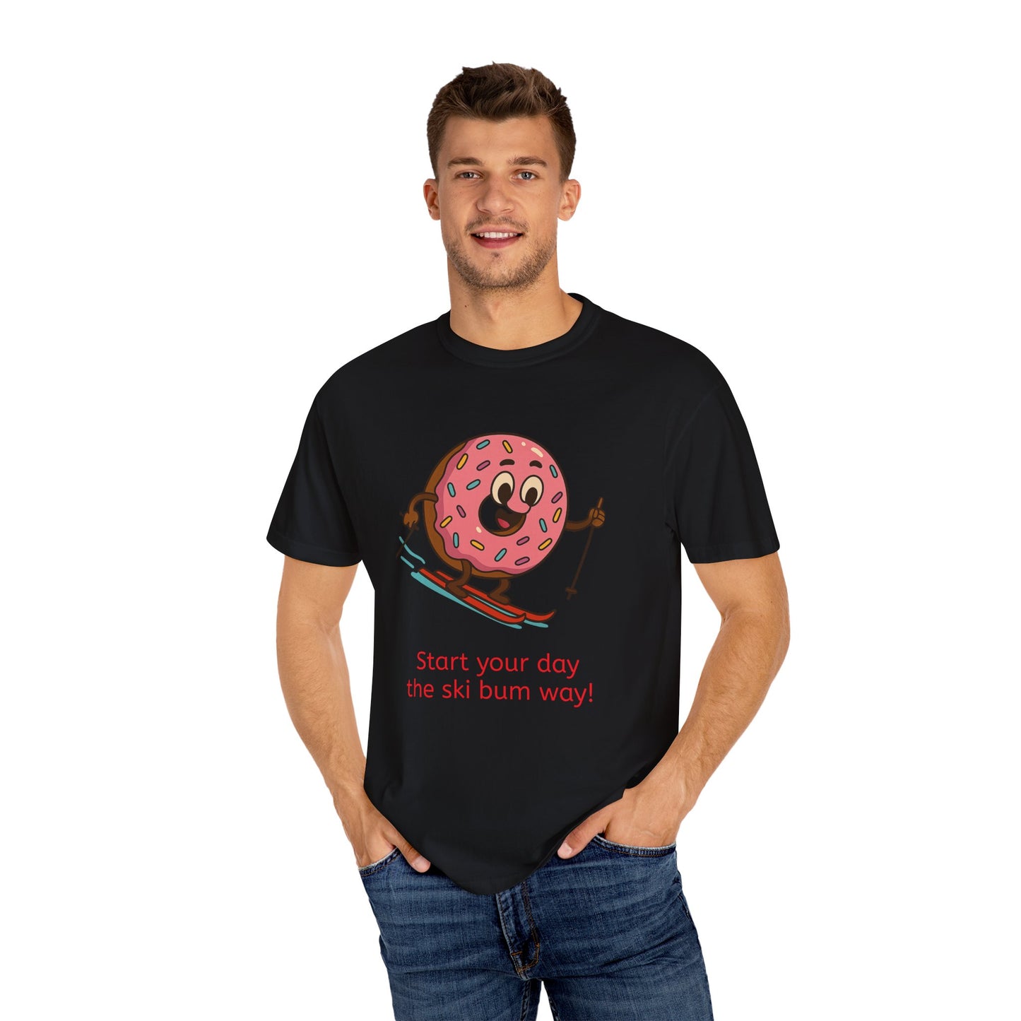 Ski Bum Doughnut T-Shirt, Unisex Tee, Fun Winter Apparel, Skiing Gift, Holiday Shirt