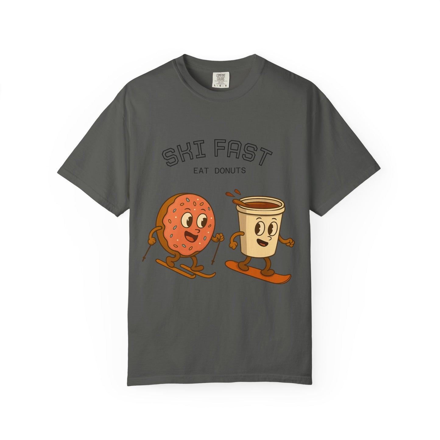 Skiing Donuts T-Shirt, Funny Ski Tee, Unisex Graphic Tee, Winter Apparel, Foodie Gift, Casual Wear