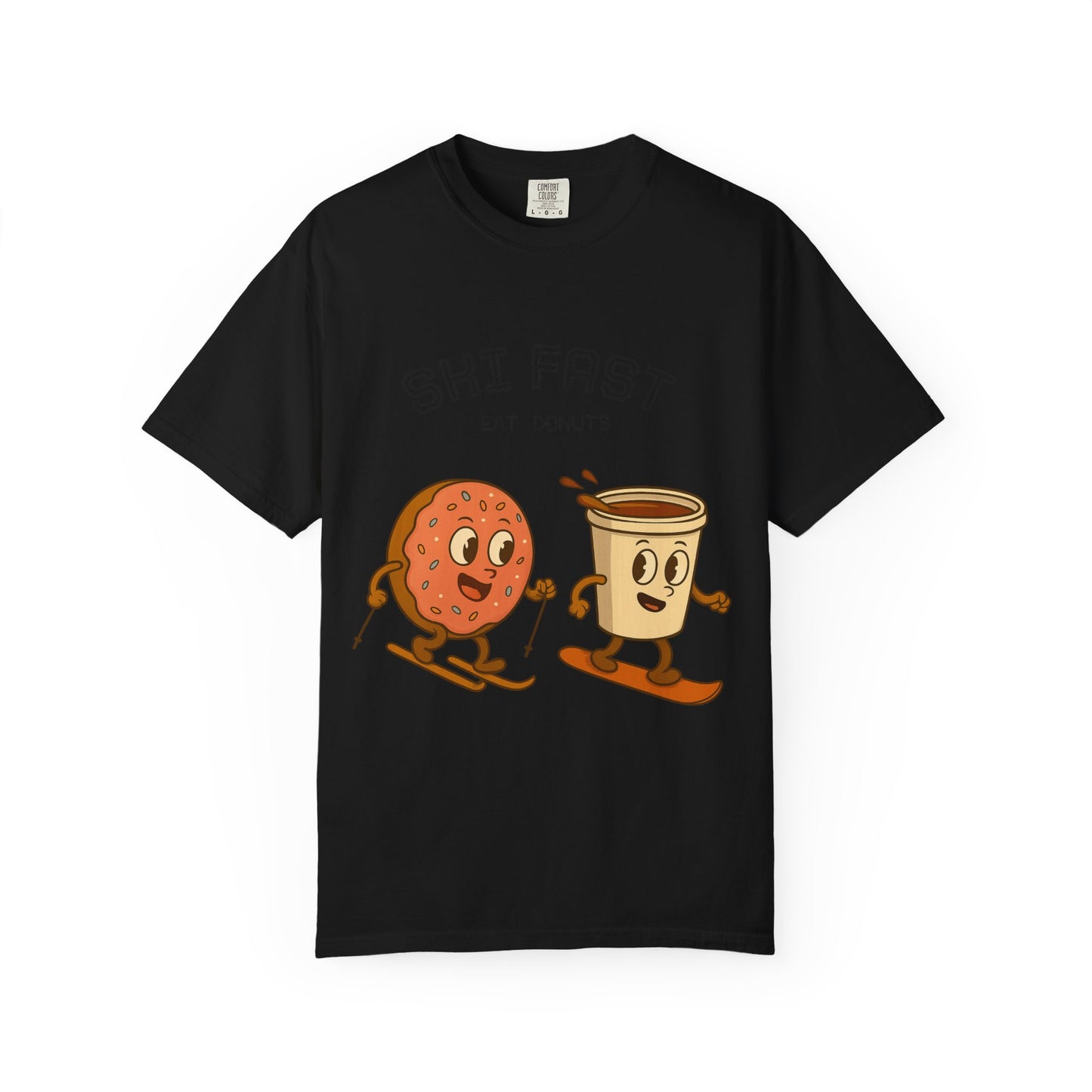 Skiing Donuts T-Shirt, Funny Ski Tee, Unisex Graphic Tee, Winter Apparel, Foodie Gift, Casual Wear