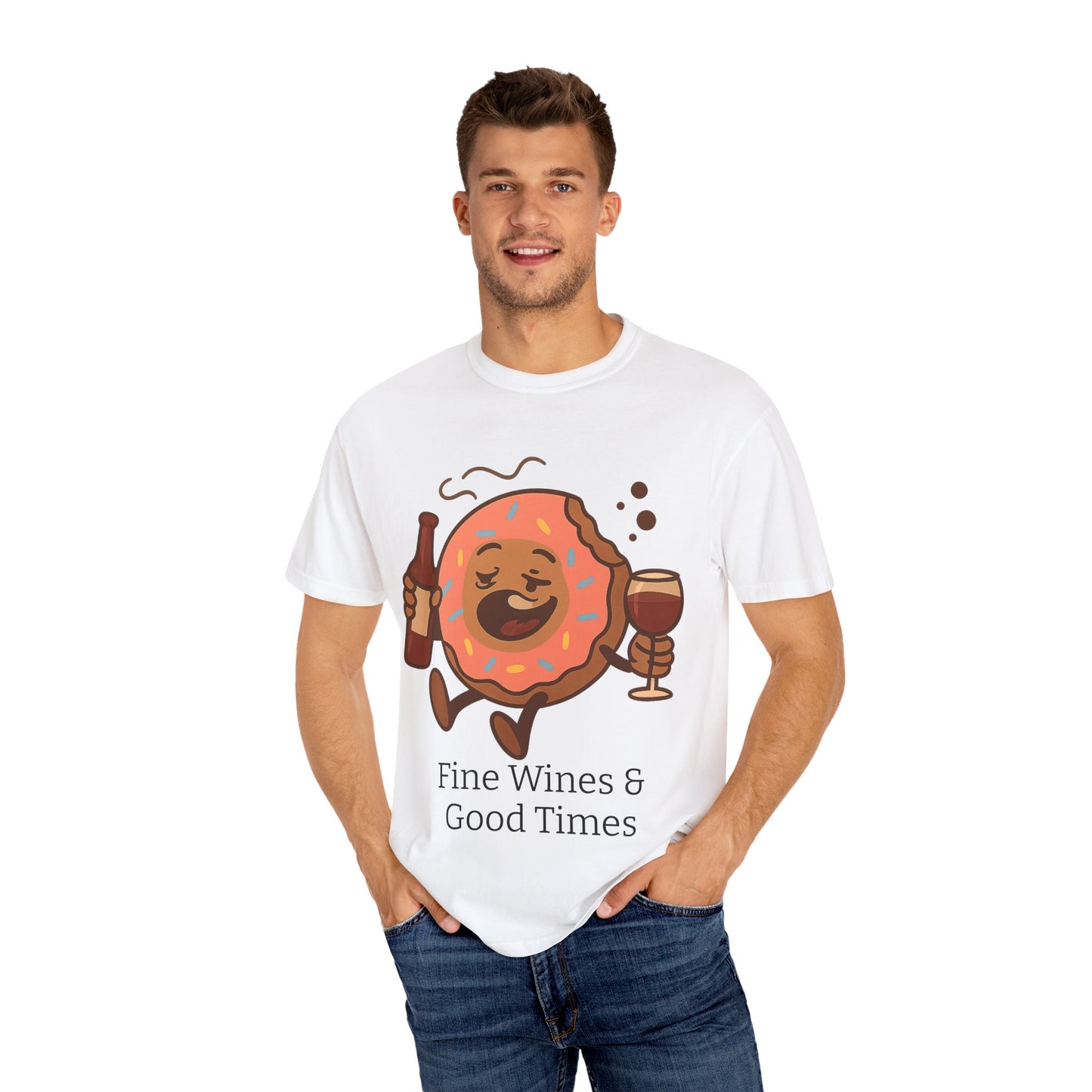 Wine & Donuts Unisex T-shirt - Funny Foodie Humor Tee, Kitchen Lover Gift, Party Wear, Brunch Outing, Drink & Dessert Fun