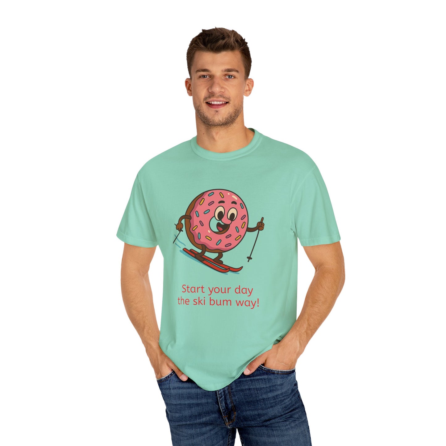 Ski Bum Doughnut T-Shirt, Unisex Tee, Fun Winter Apparel, Skiing Gift, Holiday Shirt