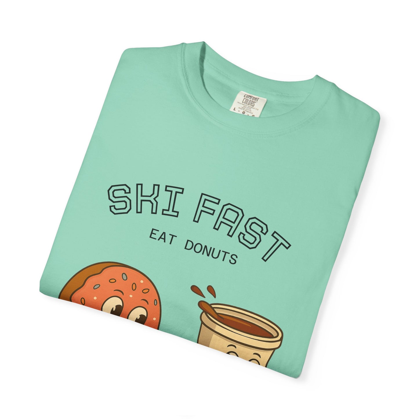 Skiing Donuts T-Shirt, Funny Ski Tee, Unisex Graphic Tee, Winter Apparel, Foodie Gift, Casual Wear