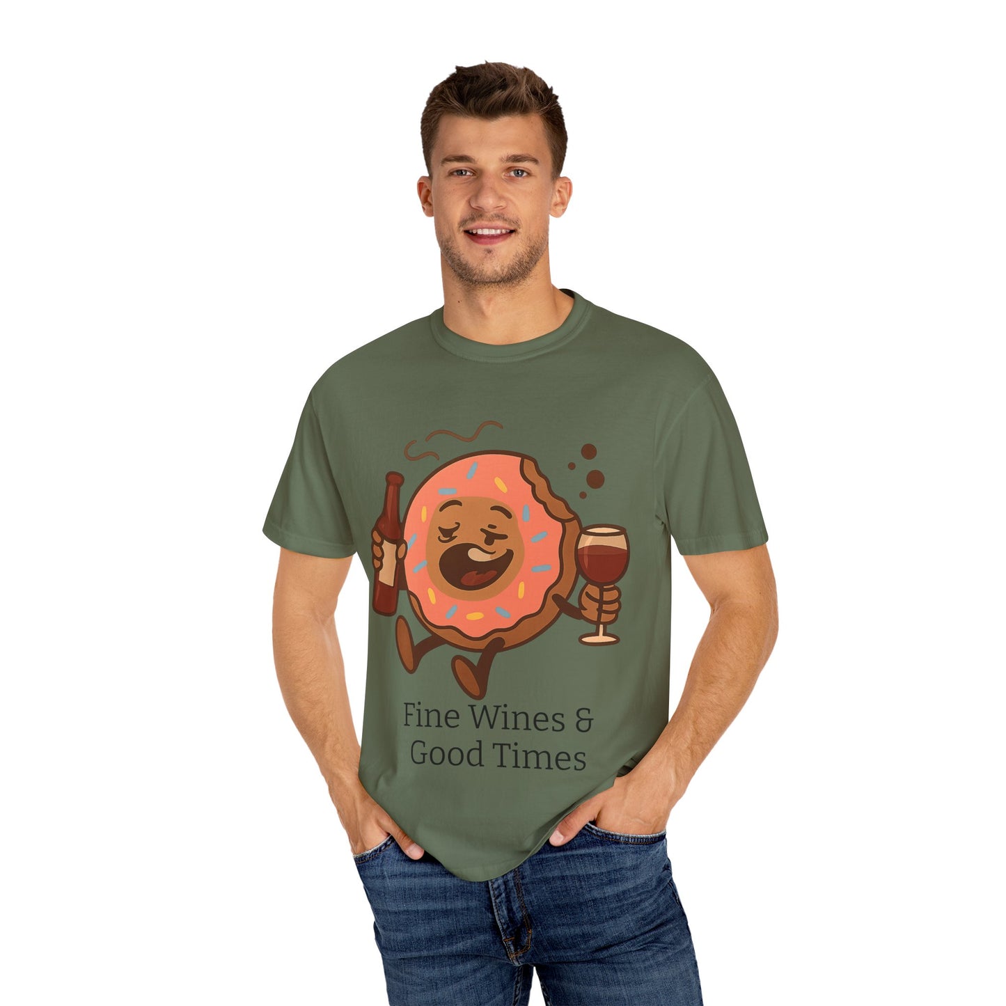 Wine & Donuts Unisex T-shirt - Funny Foodie Humor Tee, Kitchen Lover Gift, Party Wear, Brunch Outing, Drink & Dessert Fun