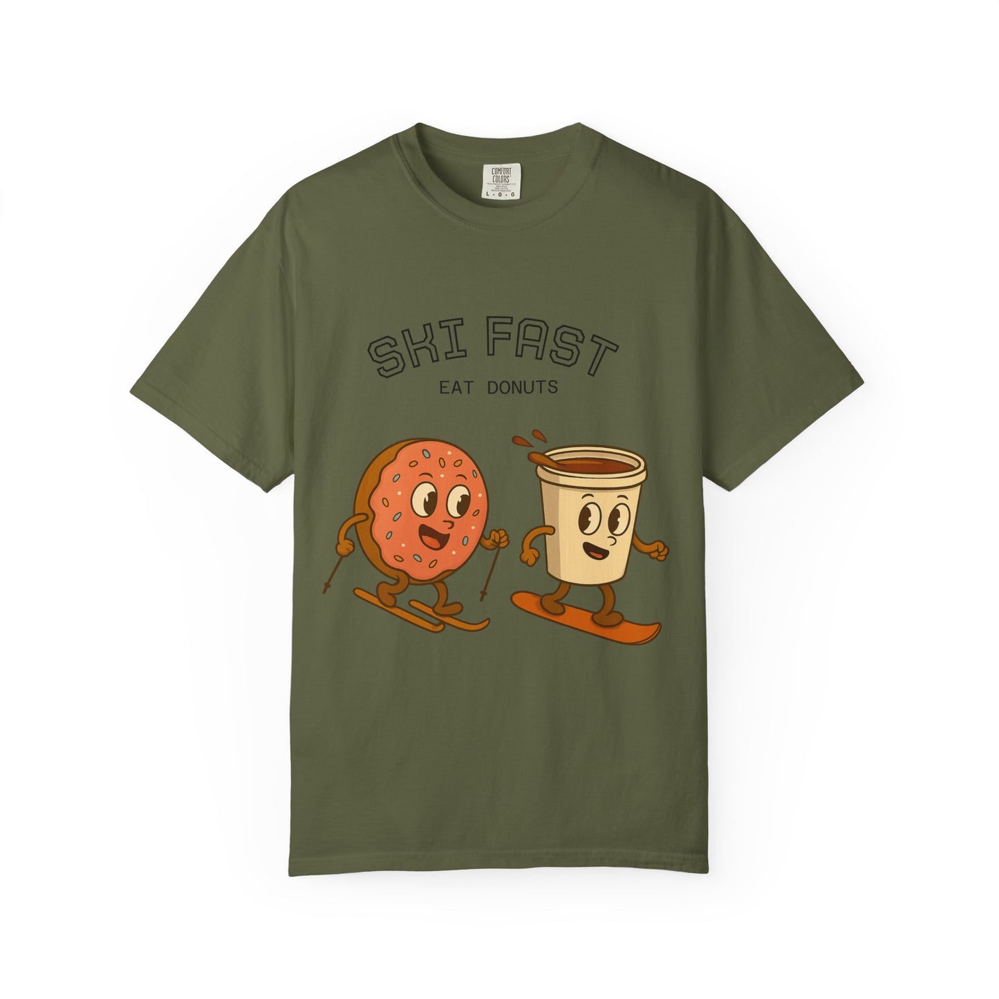 Skiing Donuts T-Shirt, Funny Ski Tee, Unisex Graphic Tee, Winter Apparel, Foodie Gift, Casual Wear