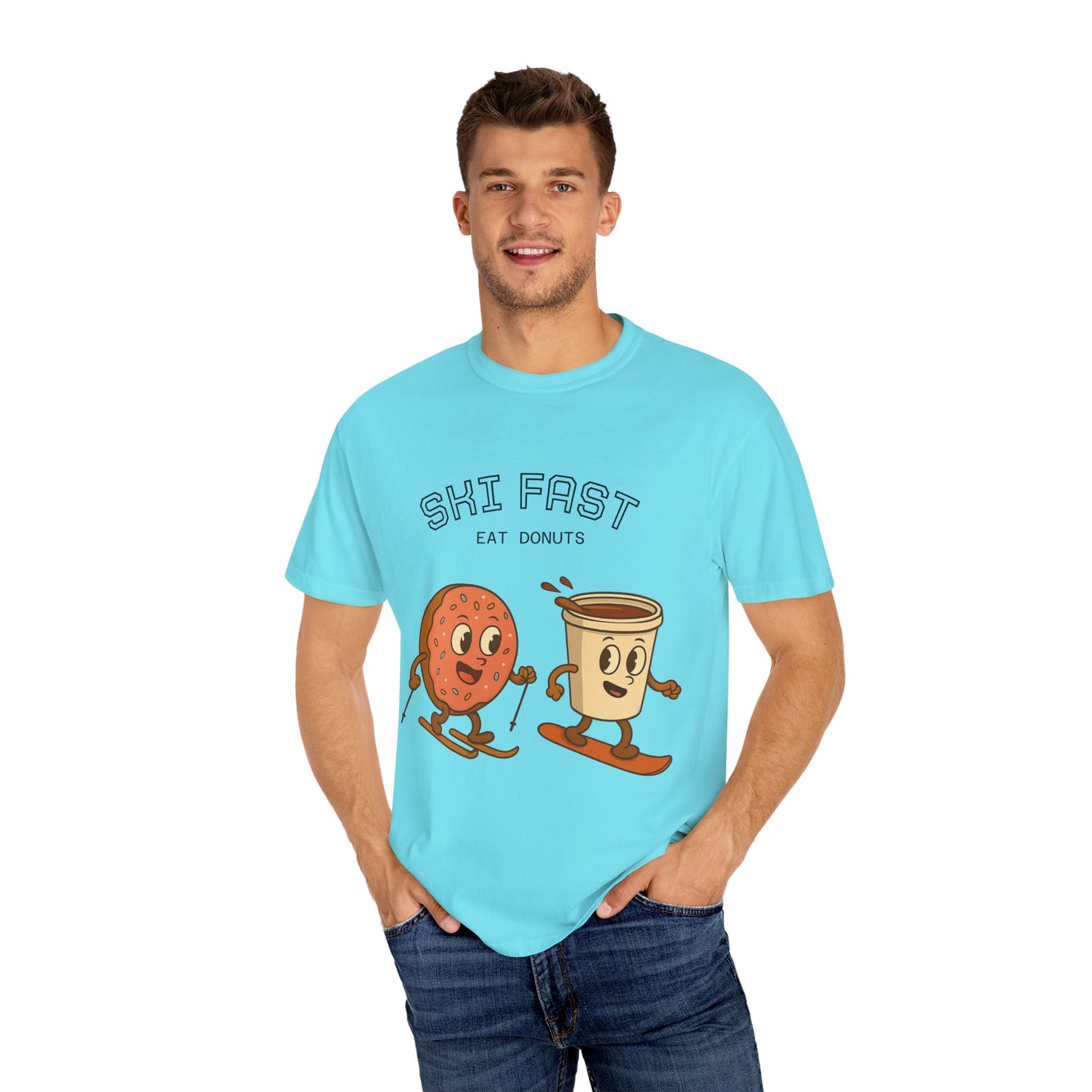 Skiing Donuts T-Shirt, Funny Ski Tee, Unisex Graphic Tee, Winter Apparel, Foodie Gift, Casual Wear