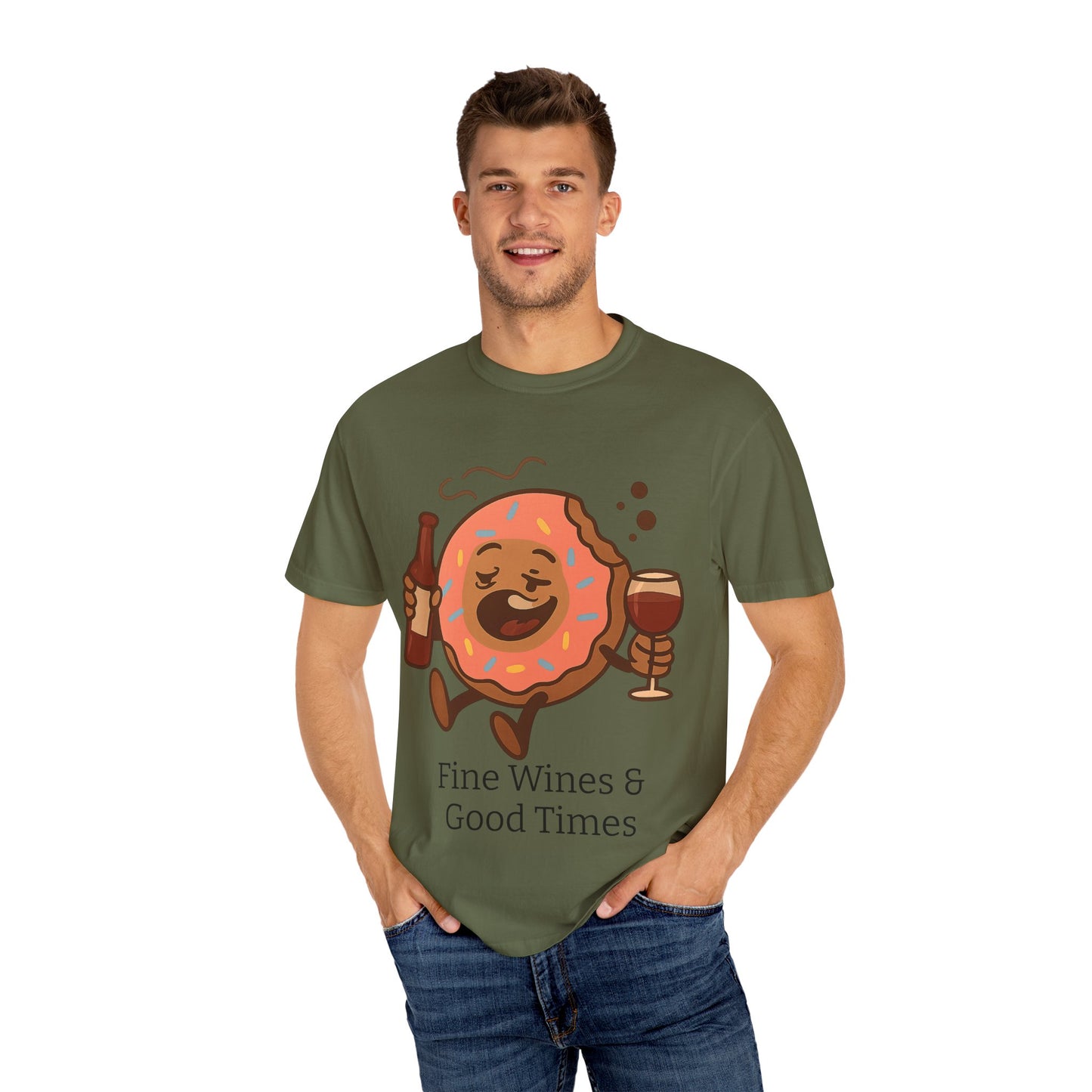 Wine & Donuts Unisex T-shirt - Funny Foodie Humor Tee, Kitchen Lover Gift, Party Wear, Brunch Outing, Drink & Dessert Fun