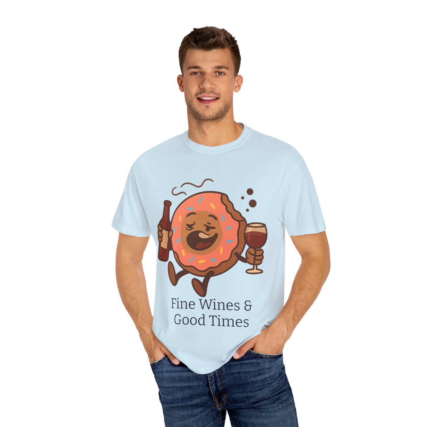 Wine & Donuts Unisex T-shirt - Funny Foodie Humor Tee, Kitchen Lover Gift, Party Wear, Brunch Outing, Drink & Dessert Fun