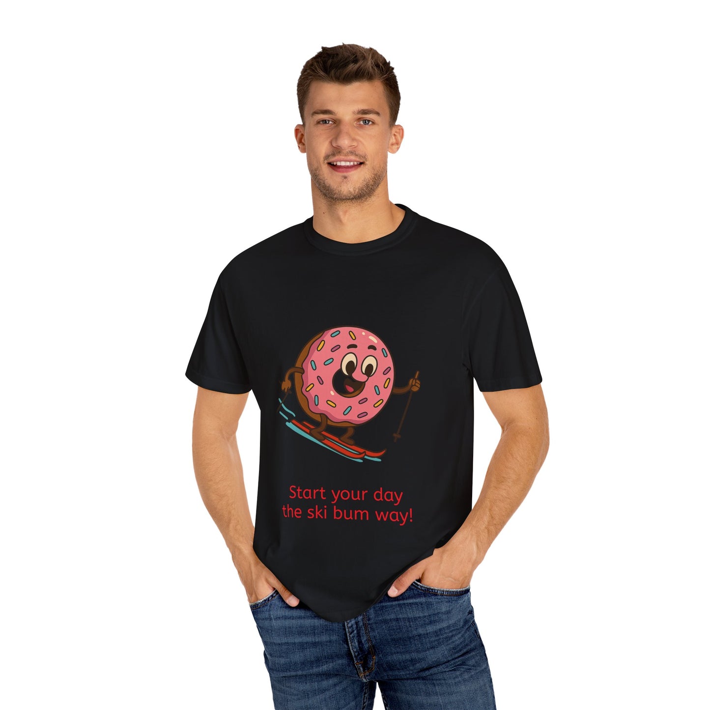 Ski Bum Doughnut T-Shirt, Unisex Tee, Fun Winter Apparel, Skiing Gift, Holiday Shirt