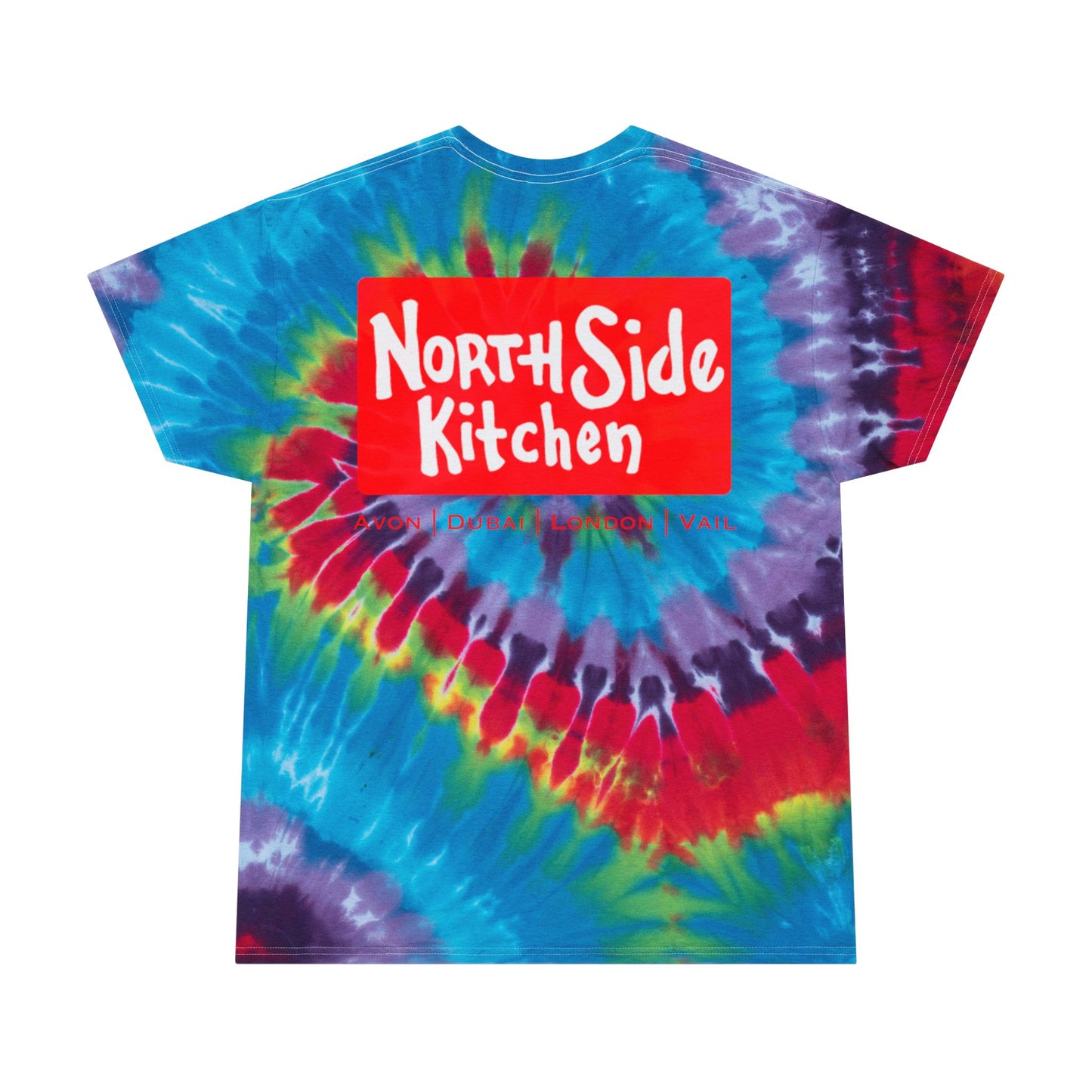 Vibrant Tie-Dye Tee, Fun Powder Day & NorthSide Kitchen Design, Colorful Cotton Shirt for Casual Wear, Gift for Foodies and Ski Lovers