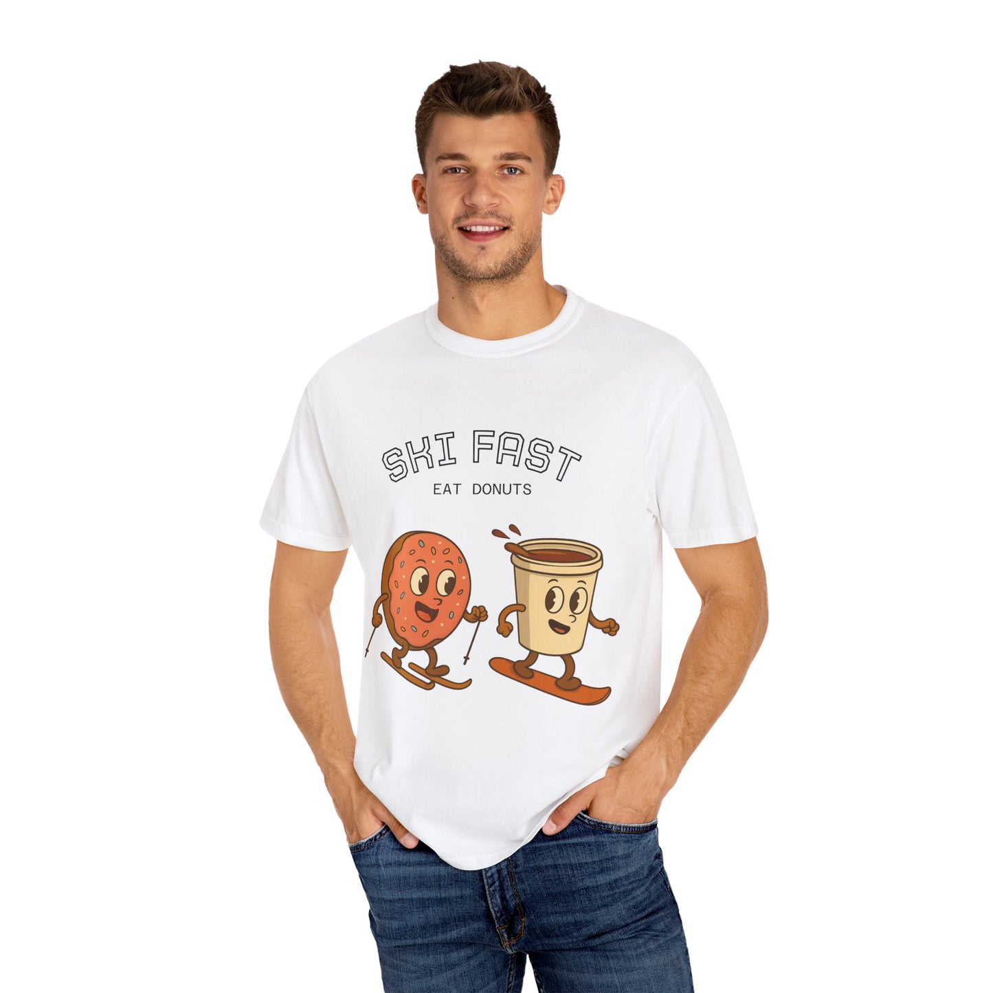 Skiing Donuts T-Shirt, Funny Ski Tee, Unisex Graphic Tee, Winter Apparel, Foodie Gift, Casual Wear