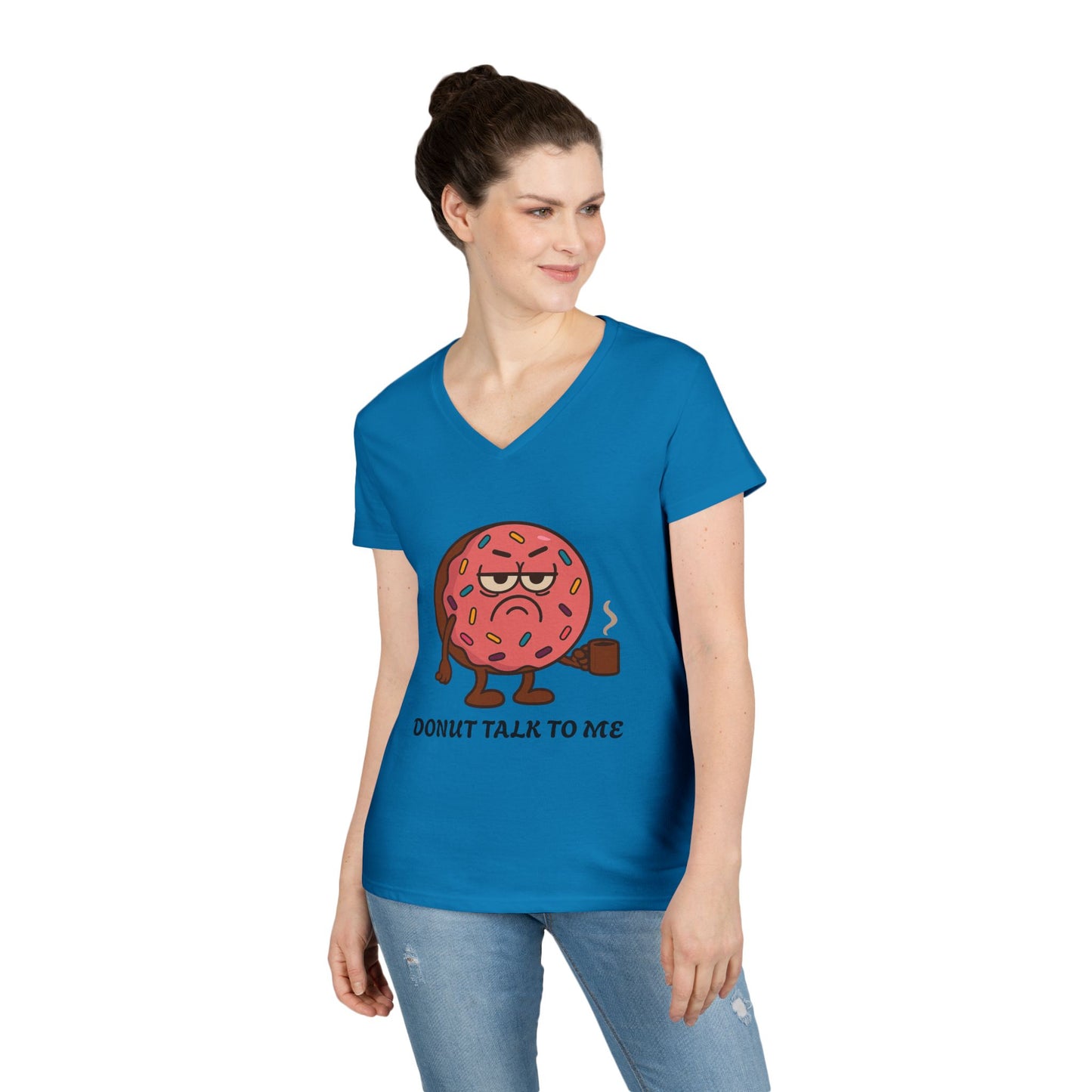 Funny Donut V-Neck T-Shirt, Casual Wear, Gift for Foodies, Sweet Treat Humor, Great for Birthdays and Brunch