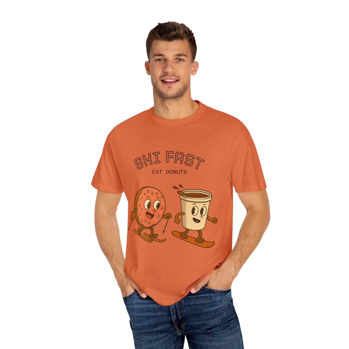 Skiing Donuts T-Shirt, Funny Ski Tee, Unisex Graphic Tee, Winter Apparel, Foodie Gift, Casual Wear
