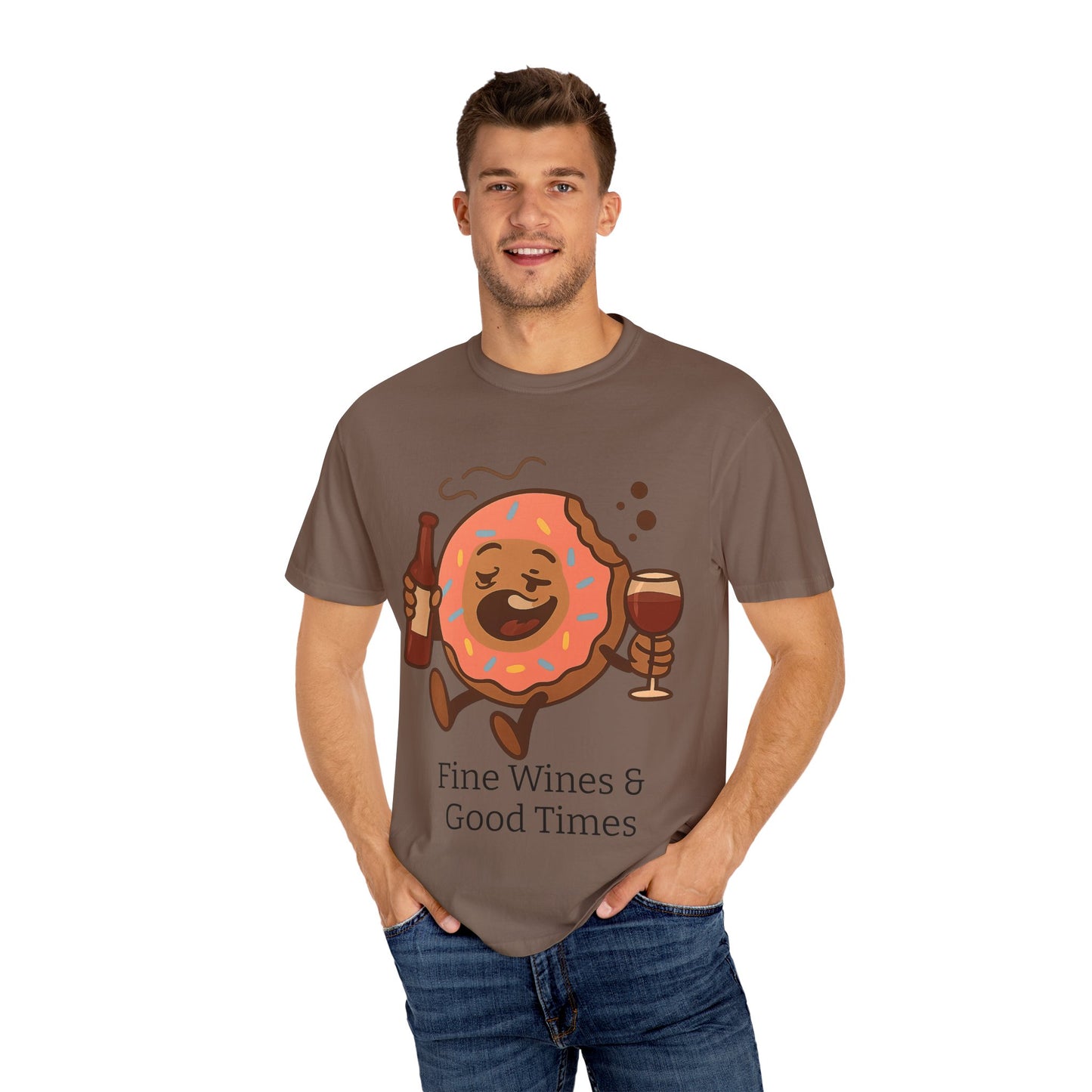 Wine & Donuts Unisex T-shirt - Funny Foodie Humor Tee, Kitchen Lover Gift, Party Wear, Brunch Outing, Drink & Dessert Fun