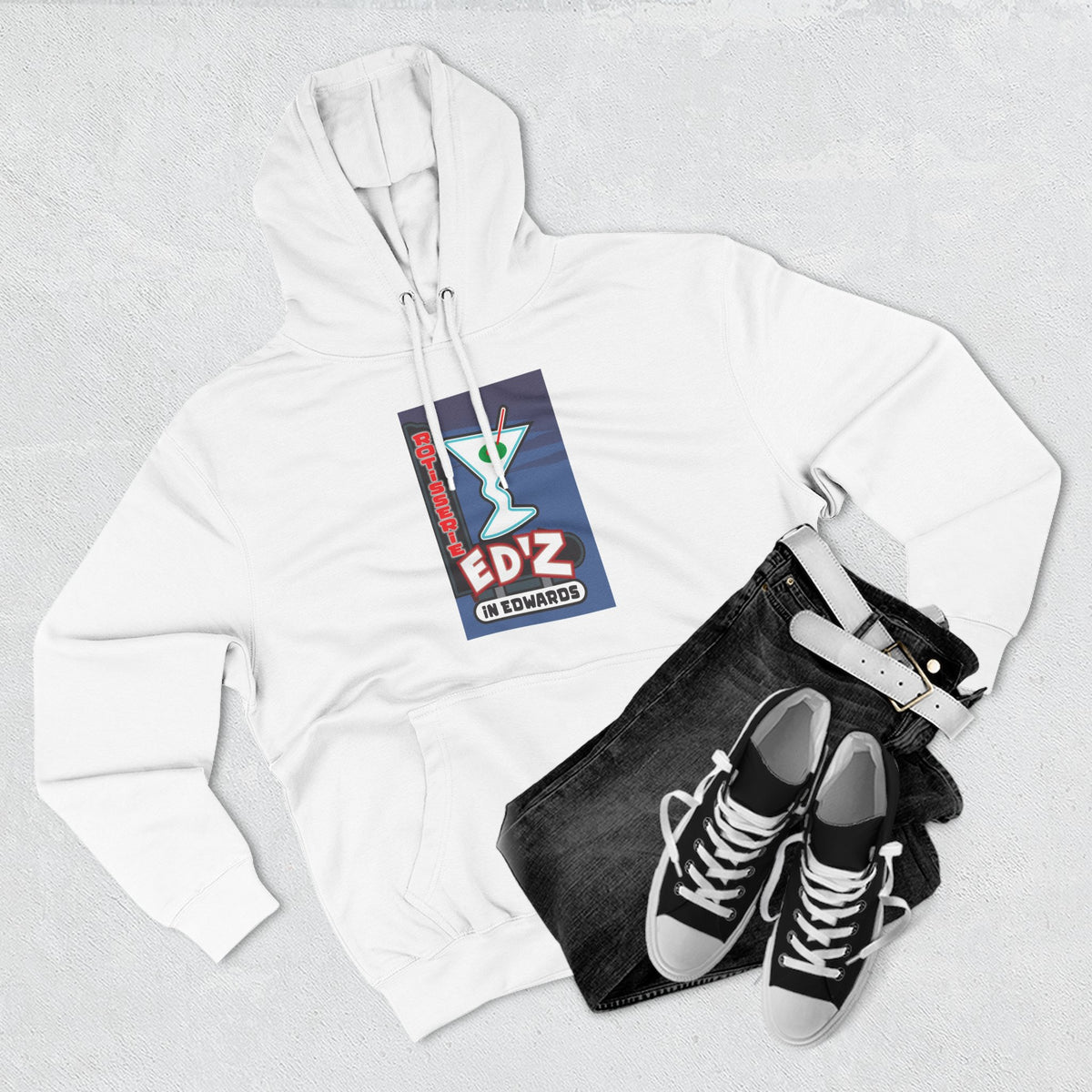 EDZ Martini Logo Hoodie — Retro Bar Graphic Fleece Hoodie