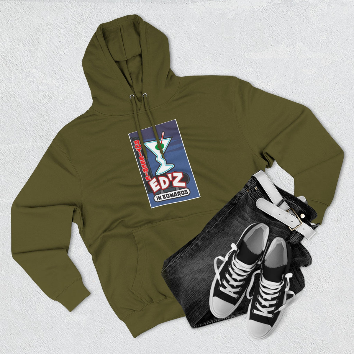 EDZ Martini Logo Hoodie — Retro Bar Graphic Fleece Hoodie