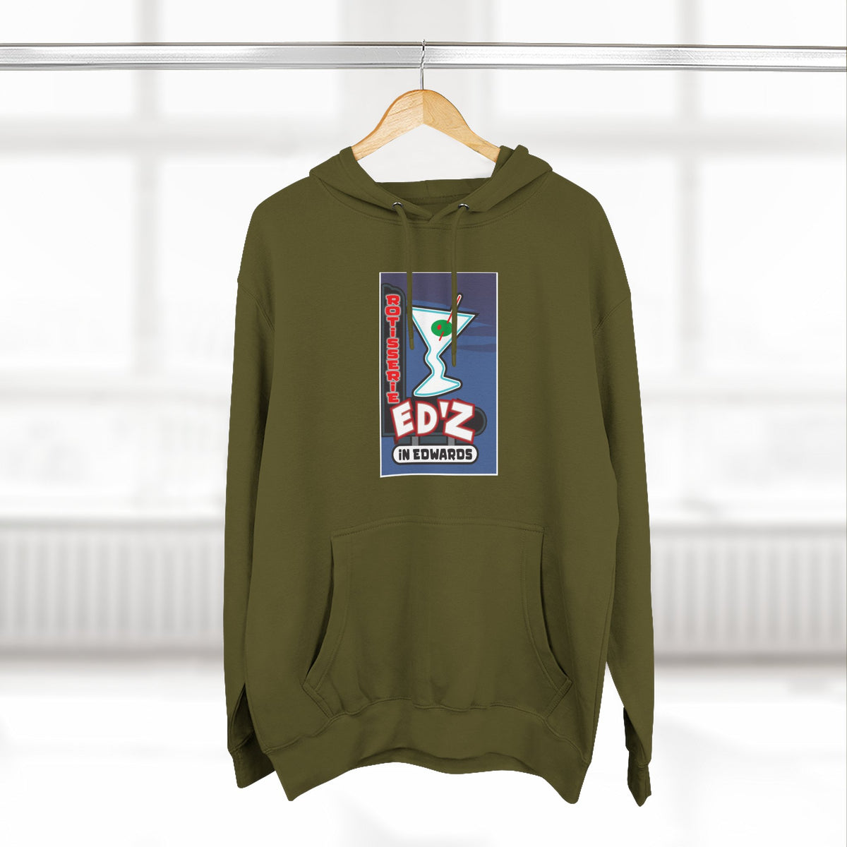 EDZ Martini Logo Hoodie — Retro Bar Graphic Fleece Hoodie