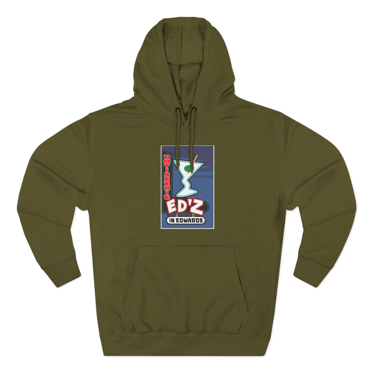 EDZ Martini Logo Hoodie — Retro Bar Graphic Fleece Hoodie