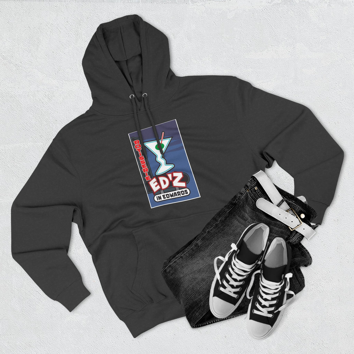EDZ Martini Logo Hoodie — Retro Bar Graphic Fleece Hoodie