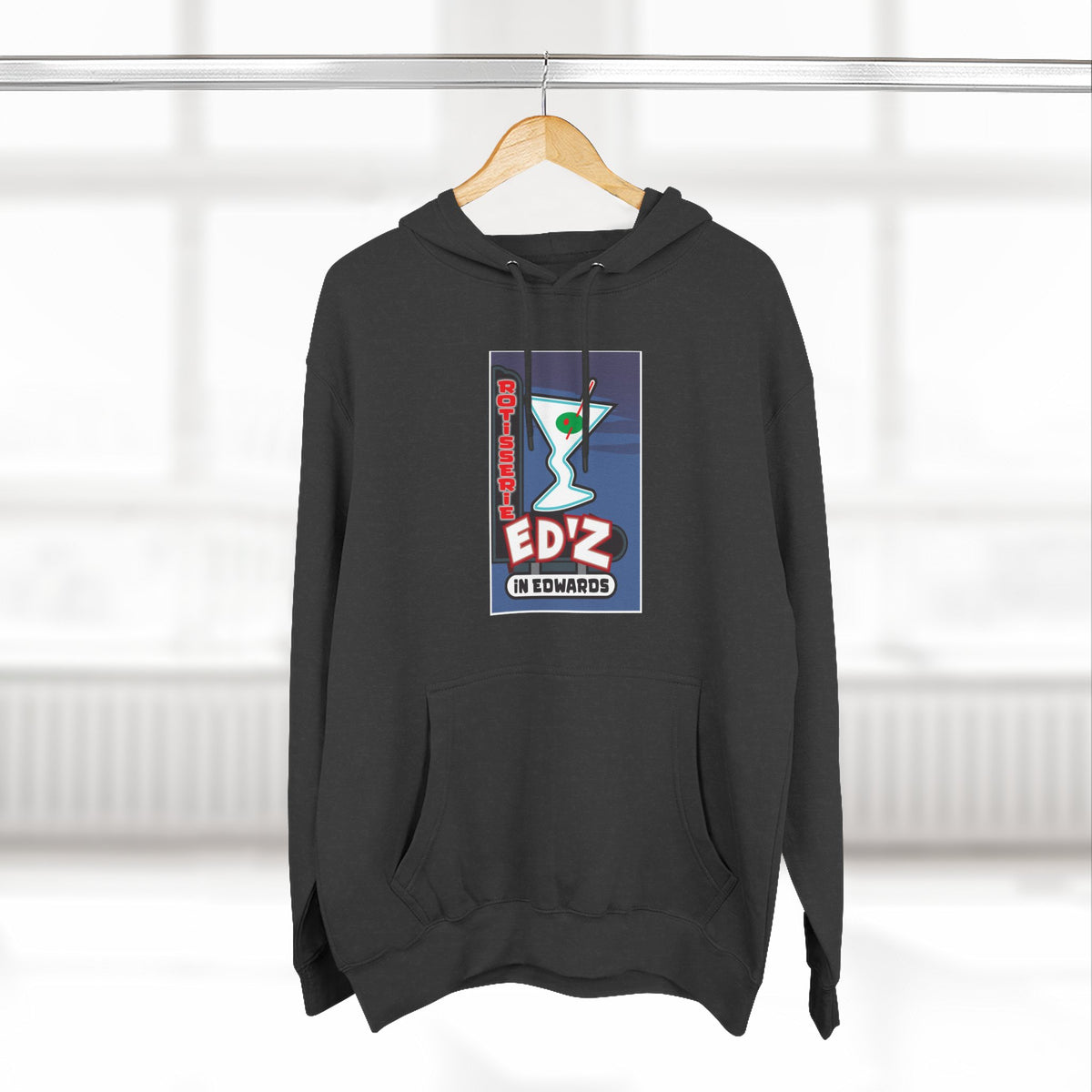 EDZ Martini Logo Hoodie — Retro Bar Graphic Fleece Hoodie