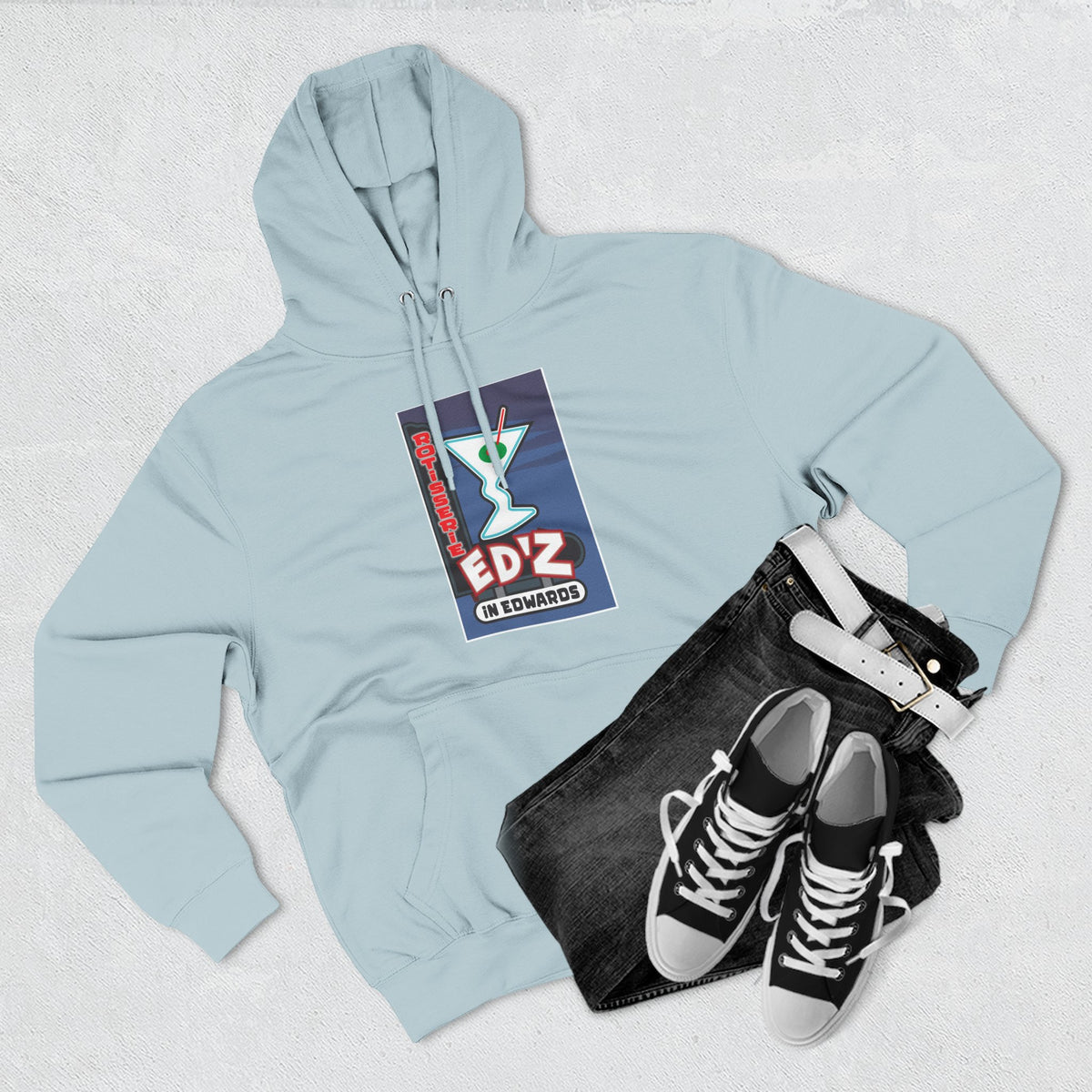 EDZ Martini Logo Hoodie — Retro Bar Graphic Fleece Hoodie